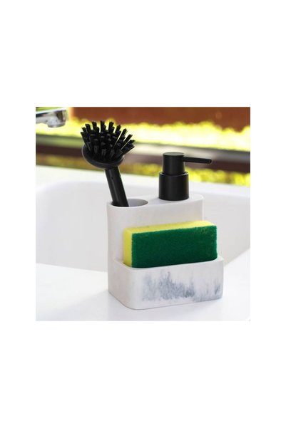 Jumbo Suport Marble Burete de Bucatarie Perie & Dozator Detergent Lichid 11x8...