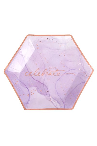 Baloane Vesele Set 6 Farfurii Hexagonale Elegante Let's Celebrate Lila Marble...