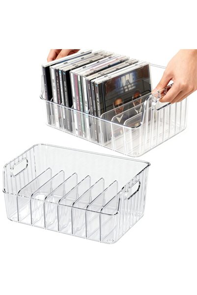 KASTWAVE Clear CD Holder 2 Pack, Plastic CD Storage Box Organizer with Remova...