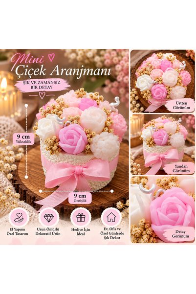 aymumi home Mini Gül Buketi – El Yapımı Dekoratif Çiçek Aranjmanı, Pembe Kurd...