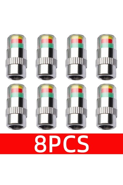 Choice 8 قطع من أغطية صمامات إطارات السيارات مع مقياس ضغط الإطارات، ومؤشر تحذ...