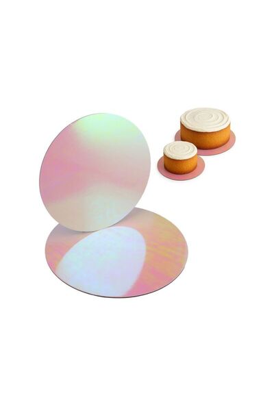 Jumbo Suporturi Baza din Carton Roz Holografic pentru Tort Ø30cm & 35cm
