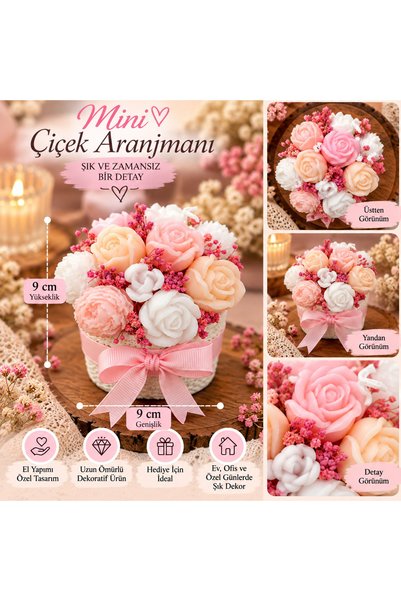 aymumi home Mini Gül Buketi – El Yapımı Dekoratif Çiçek Aranjmanı, Pembe Kurd...