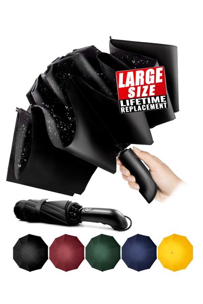 Chakipee Travel Inverted Umbrella Compact Windproof- Automatic reverse Blue U...