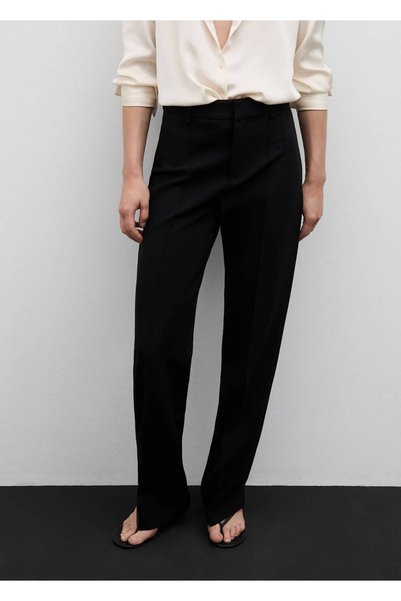 MANGO Woman Dekoratif dikişli düz kesim pantolon