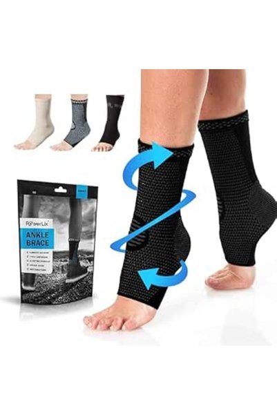 POWERLIX Ankle Brace Compression Support Sleeve (Pair) for Injury Recovery, J...