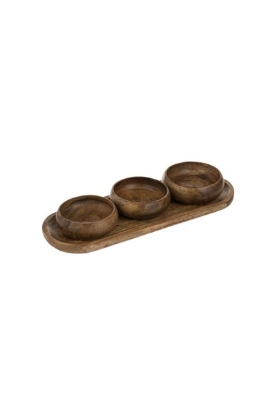 Jumbo Brown Wooden Platter with 3 Spaces for Appetizers 36x13x2cm - 4pcs