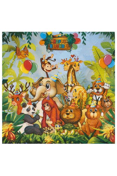 Baloane Vesele Set of 12 Happy Birthday Jungle Safari Party Napkins – 33 x 33 cm