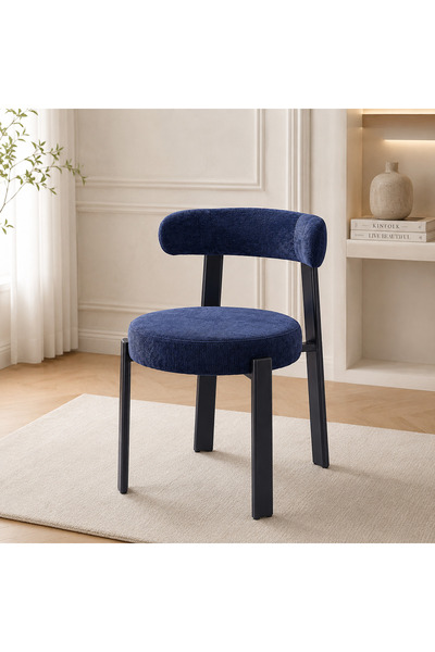 NO BRAND Blue Fabric Dining Chair with Padded Seat and Backrest |   Movenhome