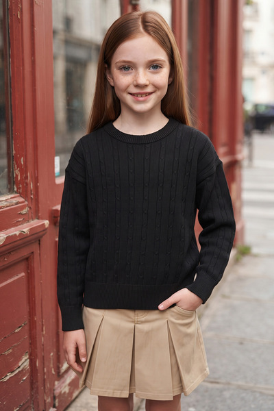 Fulla Moda Patterned crew neck knit sweater for girls