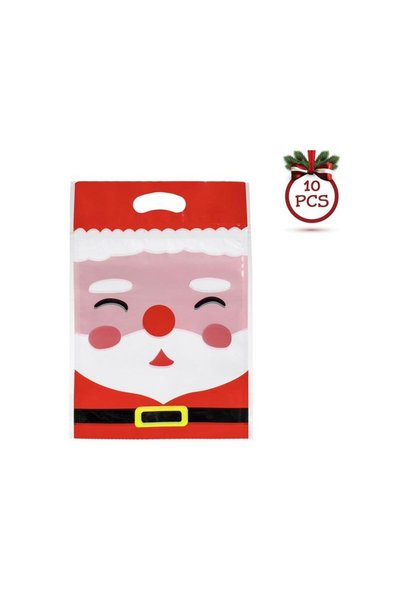 Jumbo Saculete Rosii cu Model Mos Craciun & Zip 15x23cm - 10buc