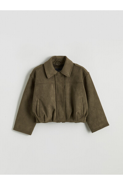 LC Waikiki Özmarka New Season Green Suede-Look Girls' Jacket