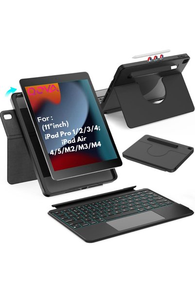 Qova Husă cu tastatură pentru Apple iPad 11” Gen 1/2/3/4 și iPad Air 11” Gen ...