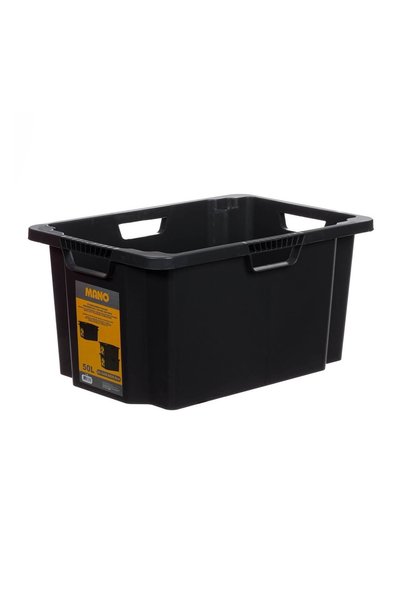 MANO Cutie de Depozitare din Plastic Neagră 50 L cu Mânere, Stivuire Sigură, ...