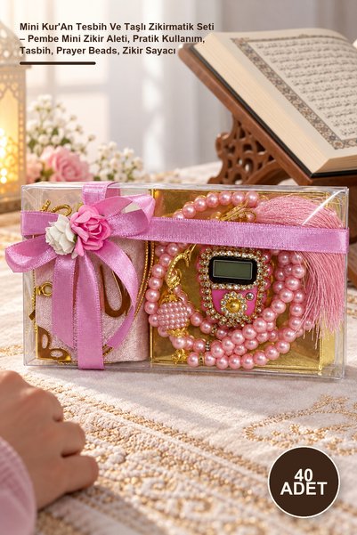 Yenilig 40 Pieces Mini Quran Prayer Beads and Stone Zikirmatik Set – Pink Min...