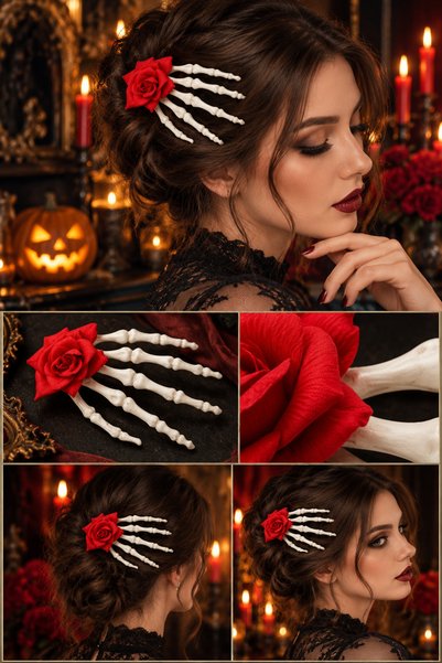 DODOMAR Στολίδι γοτθικής στολής για το Halloween με κόκκινο τριαντάφυλλο και ...