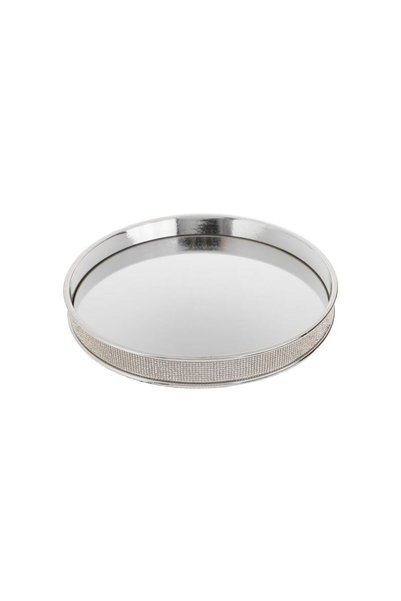 Jumbo Decorative Metal Tray with Silver Rhinestones 25x3cm
