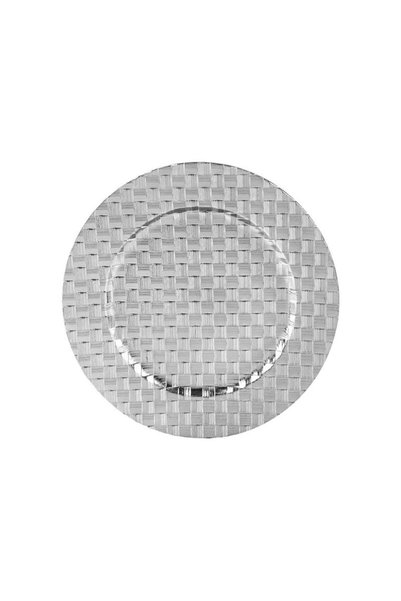Jumbo Platou Decorativ Rotund din Plastic Argintiu cu Model Impetit de Craciu...