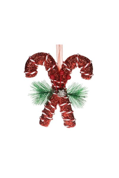 Jumbo Ornament Brad de Craciun Bastonase Duble din Spuma Rosie Alba Glitter C...