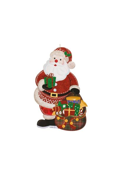 Jumbo Decoratiune Suspendabila de Craciun Mos Craciun cu Sac & Glitter 28x46cm