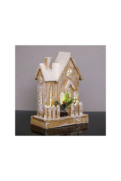 Jumbo Decoratiune de Craciun din Lemn Casa Ninsa cu Gardulet Berries Glitter ...