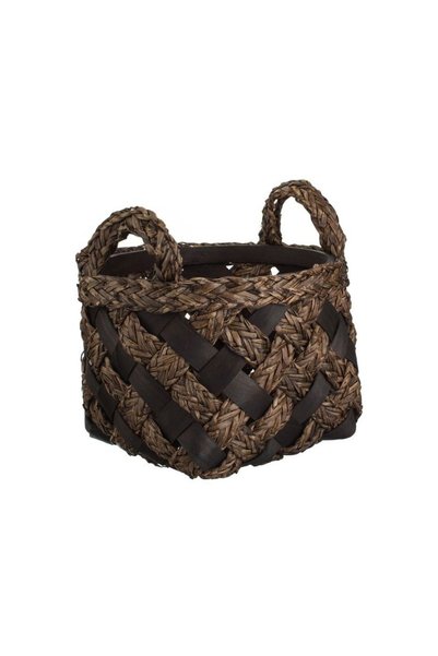 Jumbo Cos Decorativ de Bucatarie Rotund din Bambus Maro cu Manere Ø28x26cm