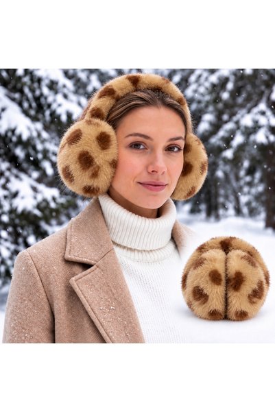 synshop Brown Leopard Women Teen Girls Plush Earmuff Furry Winter Ear Warmer ...
