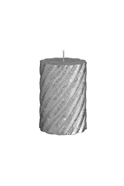 Jumbo Lumanare de Craciun Argintie cu Dungi Reliefate Ø7x7.5cm