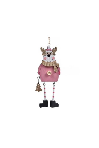 Jumbo Ornament Brad de Craciun Cerb din Lemn Roz cu Glitter Auriu 15cm