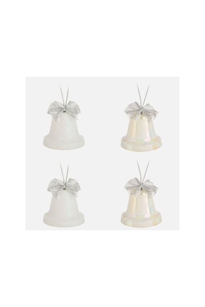 Jumbo Set Ornamente de Craciun Clopote Albe Irizate Glitter 6cm - 4buc
