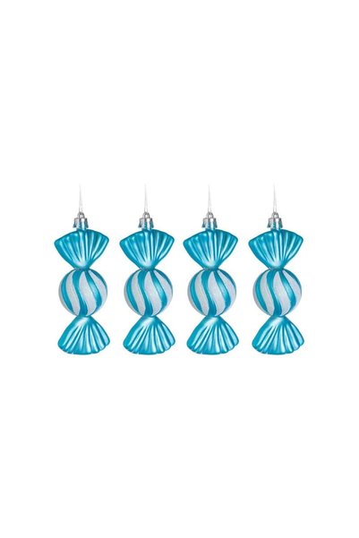 Jumbo Set Ornamente de Craciun Bomboane Turcoaz cu Dungi cu Glitter Irizat 12...
