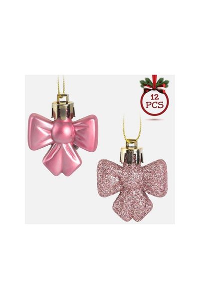 Jumbo Set Ornamente de Craciun pentru Brad in Forma de Fundite Roz Ø4cm - 12buc