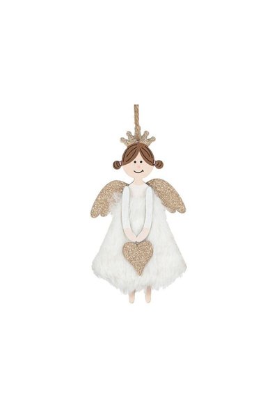Jumbo Ornamend Brad de Craciun Ingeras cu Blana Alba Inima 14cm