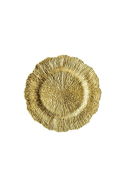 Jumbo Platou Rotund Decorativ Auriu cu Model din Plastic Ø32.5cm