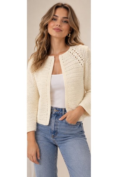 Talinhandmade Women's Round Neck Capri Sleeve Cardigan, Crochet Hand Knitted,...