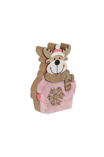 Jumbo Decoratiune de Craciun din Lemn Cerb cu Blana Roz Fulg 13cm