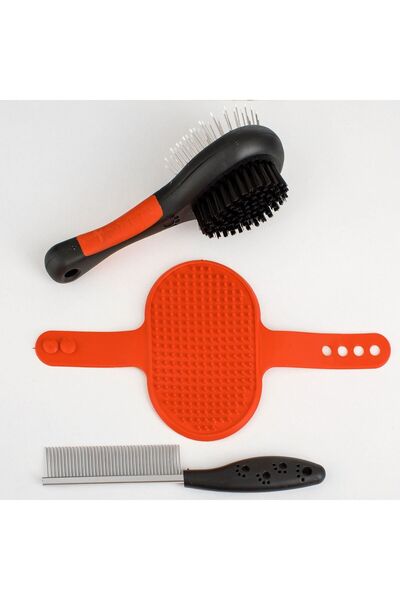 OEM Set Ingrijire Caine cu Perie Dubla Pieptene & Manusa - 3buc