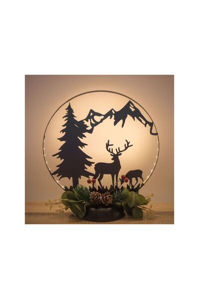 Jumbo Ornament Decorativ Metalic de Craciun Reni pe Baza cu LED Ø25x28cm