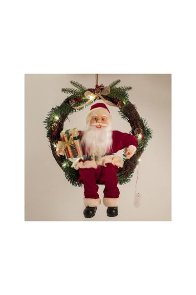 Jumbo Decorative Wooden Wreath with Santa Claus and LED 45cm