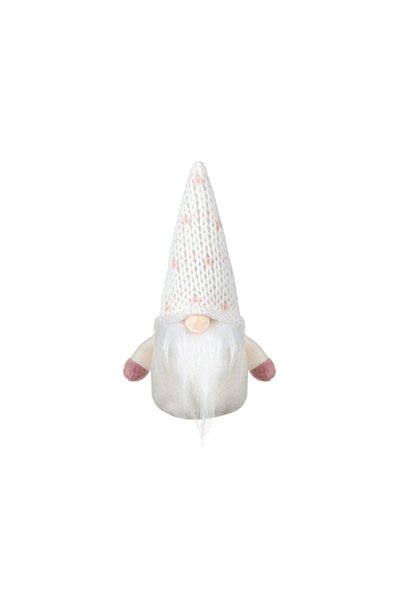 Jumbo Figura Decorativa de Craciun Gnome Alb cu Caciula Roz 17cm