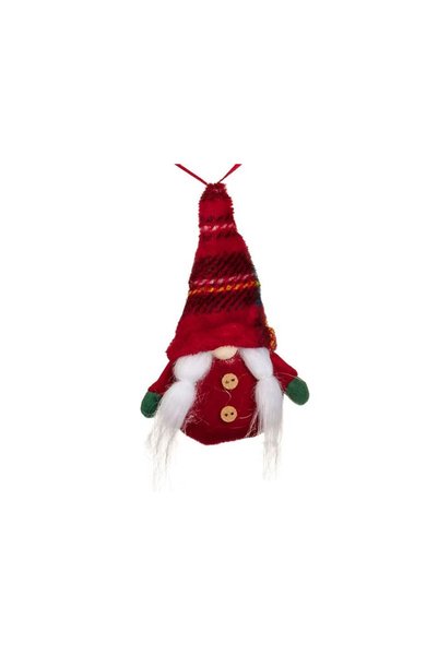 Jumbo Ornament Brad de Craciun Figurina Gnome Rosu Verde in Carouri cu Caciul...