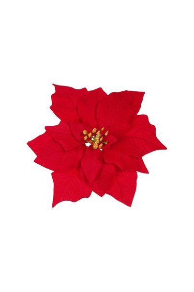 Jumbo Floare Decorativa de Craciun Catifelata Rosie cu Clips 23cm