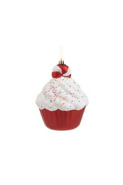 Jumbo Ornament Brad de Craciun Cupcake Rosu cu Dungi Candy Ø14x17cm