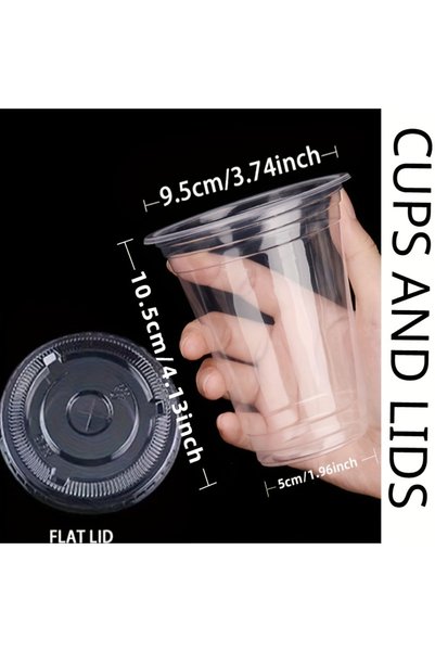 Choice 50 Sets 12OZ 50Sets 12/16OZ Plastic Cups With Lids Clear Disposable Cu...