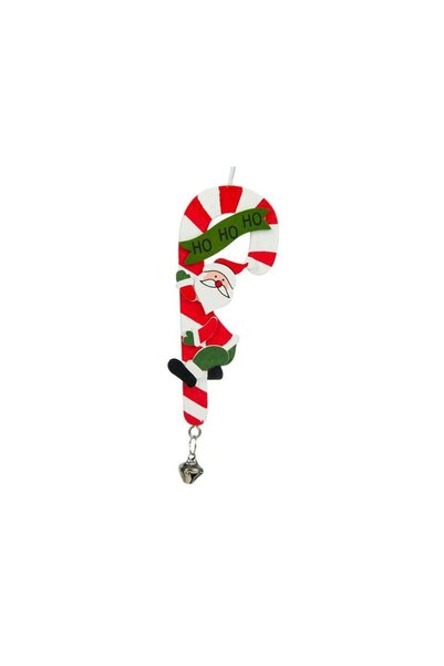 Jumbo Ornament de Lemn pentru Brad de Craciun Bastonas Mos Craciun Clopotel 12cm