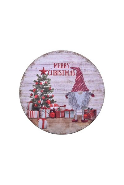 Jumbo Platou Decorativ Rotund din Plastic de Craciun Gnome Brad Ø40cm