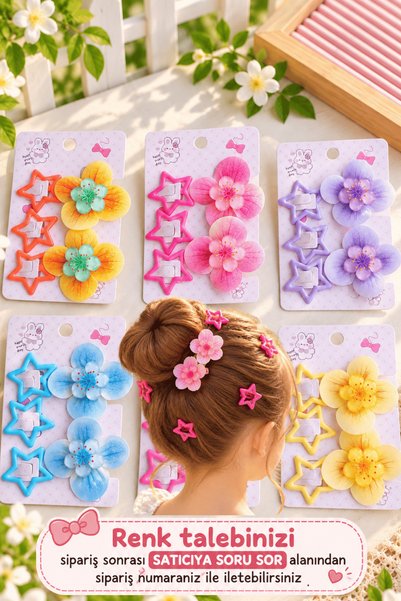 Generic Brand Set de 5 agrafe de păr pentru fete, cu flori de hortensie și stele