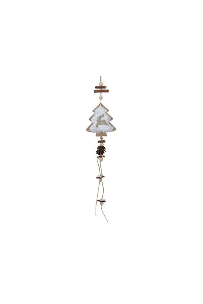 Jumbo Ornament Brad de Craciun din Lemn Brad Alb Blana Conuri Stele