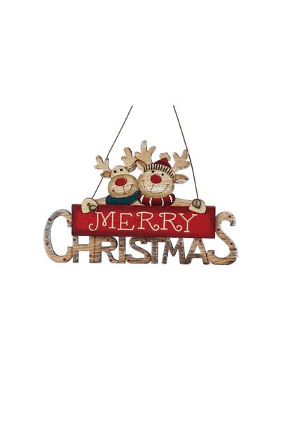 Jumbo Ornament Brad de Craciun Tablita Vintage din Lemn "Merry Christmas" Cer...
