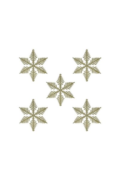 Jumbo Set Ornamente Brad de Craciun Fulgi Bej cu Glitter 10cm - 5buc